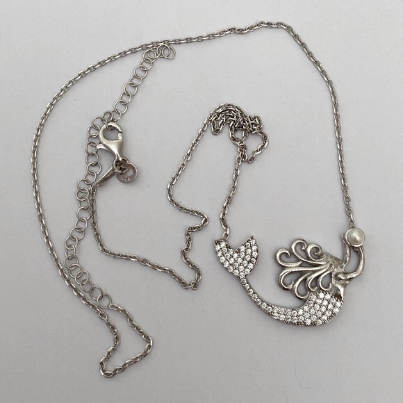 🧜♀️ Pearl mermaid 925 silver cz stones necklace - Picture 4 of 4